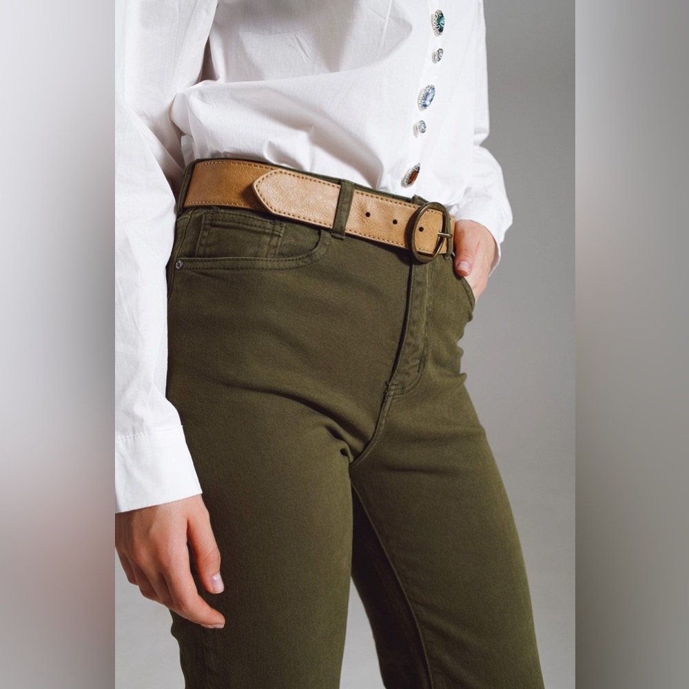 Q2 Olive Green High-Waisted Jeans- Size Large, NWT